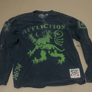 Affliction Black and Green Graphic Long Sleeve Shirt